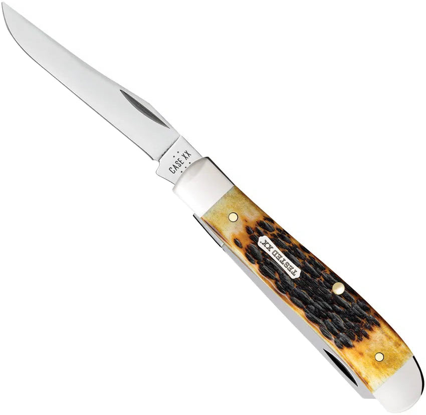 Case Mini Trapper | Burnt Amber Rogers Jigged Bone | Carbon Steel Pocket Knife