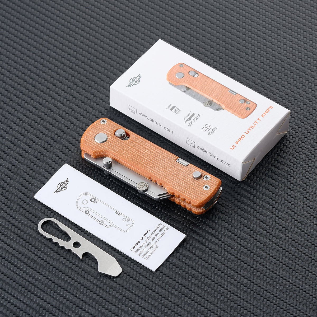 OKNIFE U1 Pro Utility Knife | Orange Micarta | Rail Lock + Screwdriver