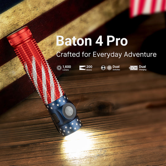 Olight Baton 4 Pro | Stars & Stripes Edition | 1,600-Lumen Rechargeable EDC Flashlight