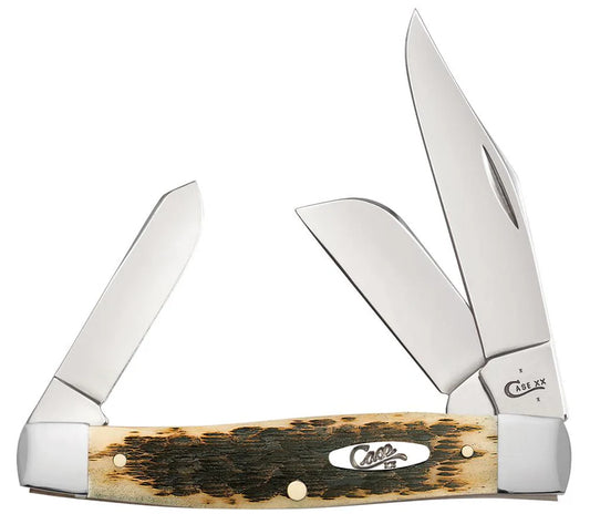 Case Large Stockman | Peach Seed Jig Amber Bone | Carbon Steel Pocket Knife