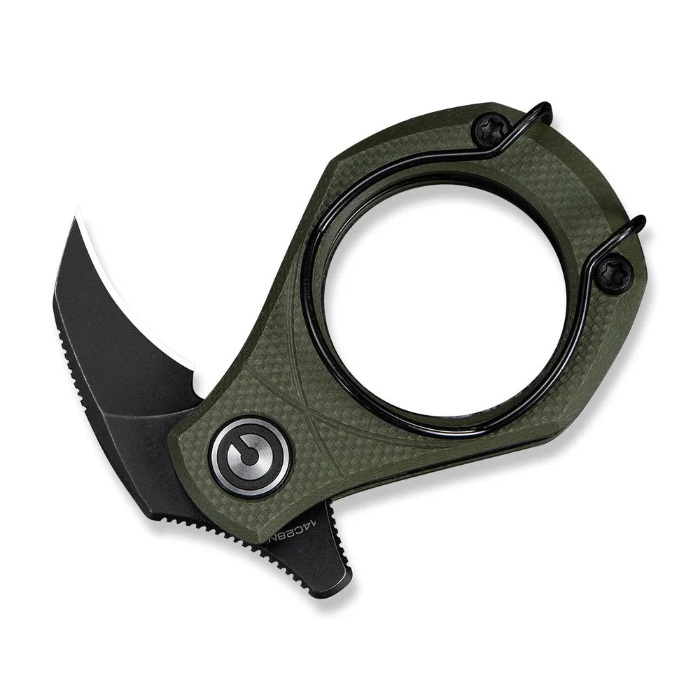 CIVIVI Pyrus Ring Knife | Black 14C28N & OD Green G-10 Slip Joint