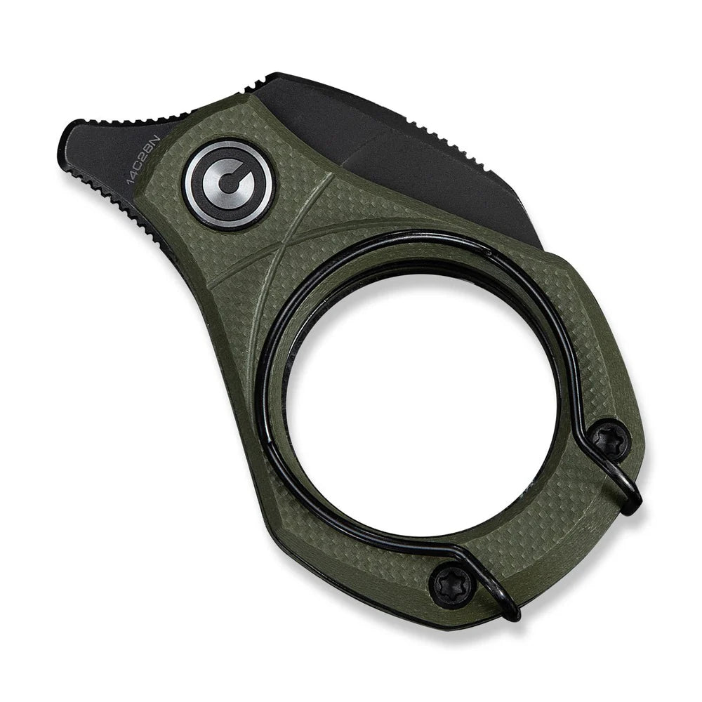 CIVIVI Pyrus Ring Knife | Black 14C28N & OD Green G-10 Slip Joint
