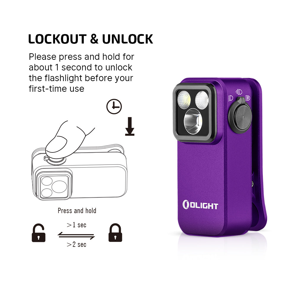 OLIGHT OCLIP PRO PURPLE | TRIPLE-BEAM CLIP LIGHT WITH FLOOD, SPOT & RED