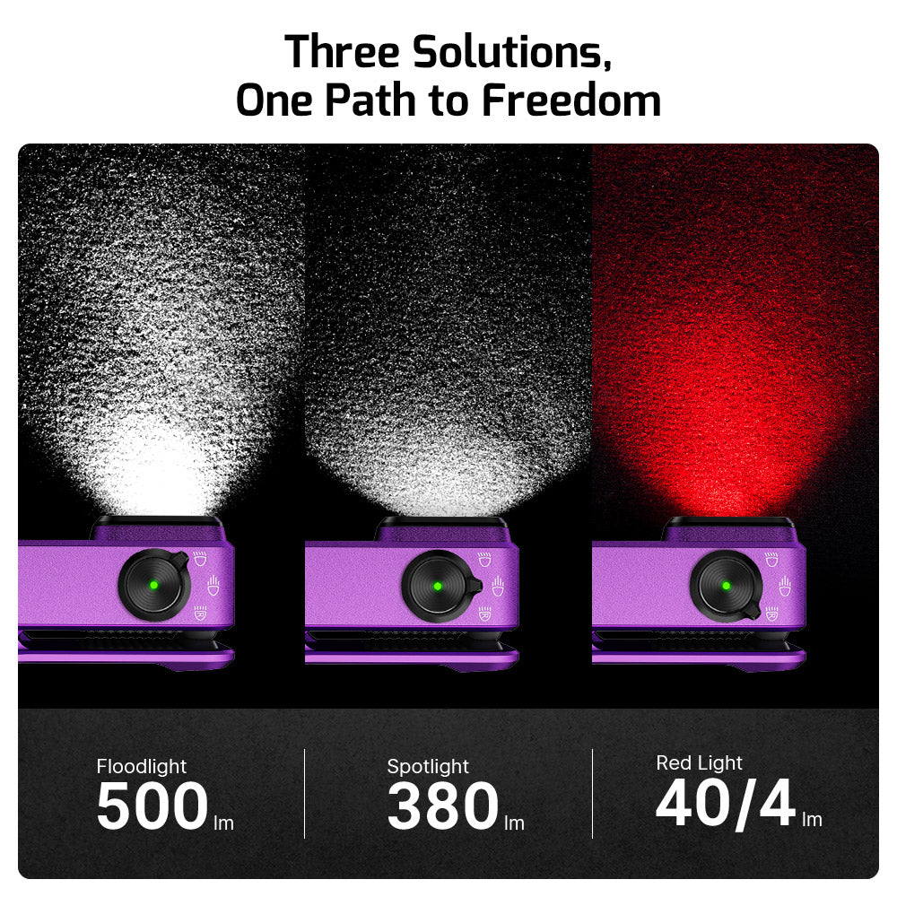OLIGHT OCLIP PRO PURPLE | TRIPLE-BEAM CLIP LIGHT WITH FLOOD, SPOT & RED