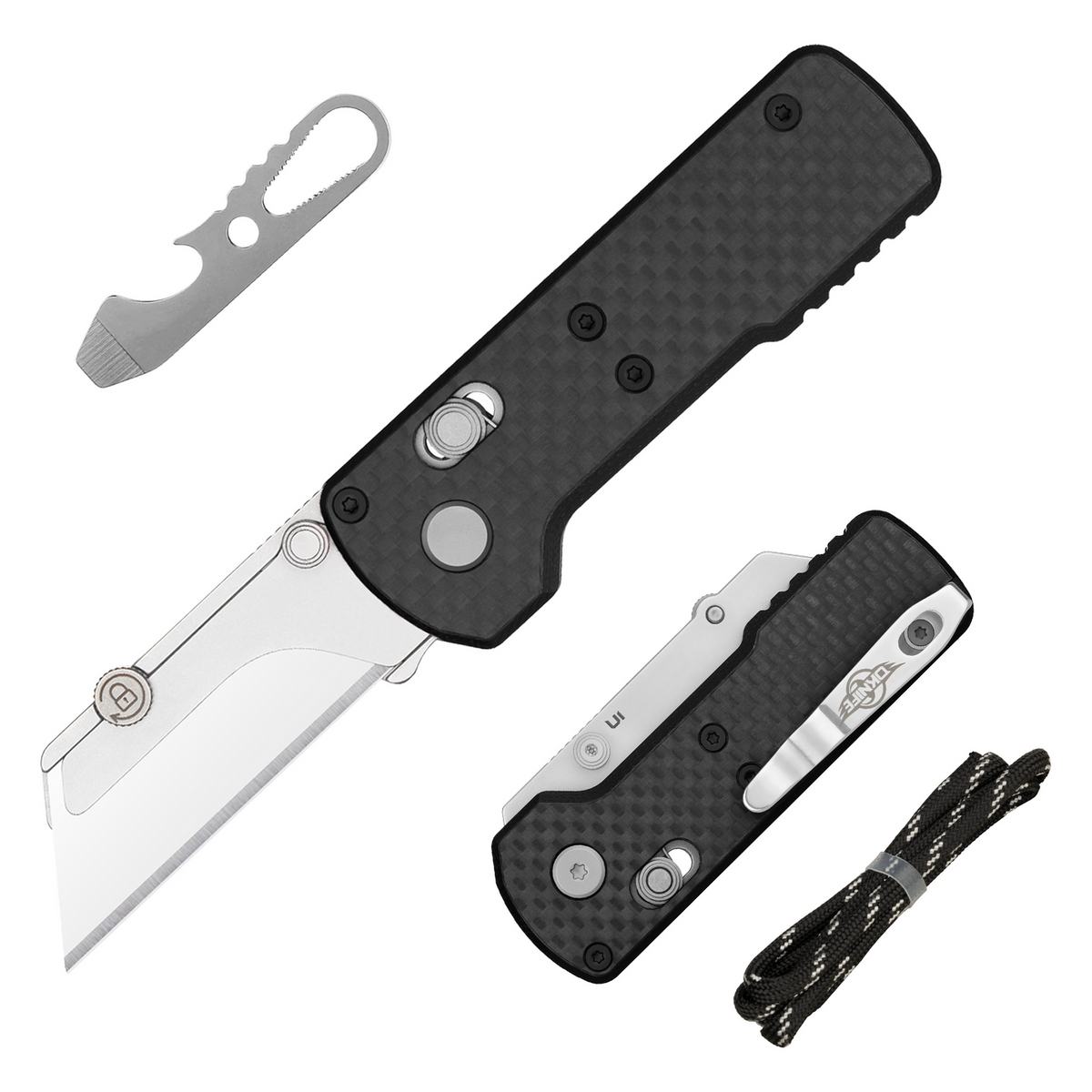OKNIFE U1 Carbon Fiber Overlay Folding Utility Knife | Rail Lock