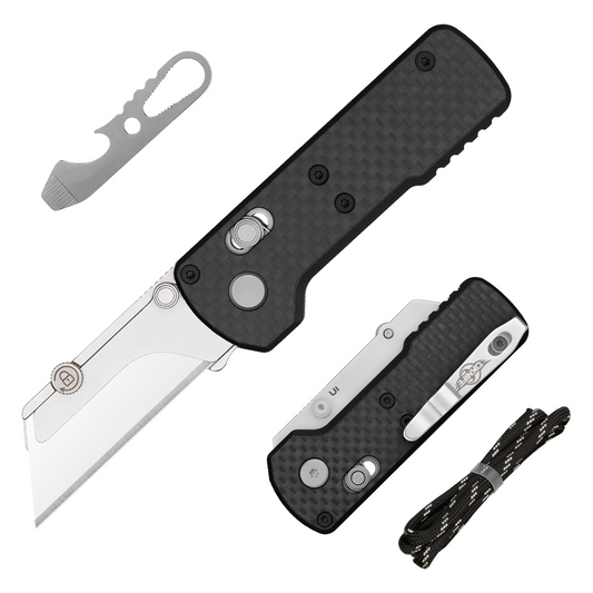 OKNIFE U1 Carbon Fiber Overlay Folding Utility Knife | Rail Lock