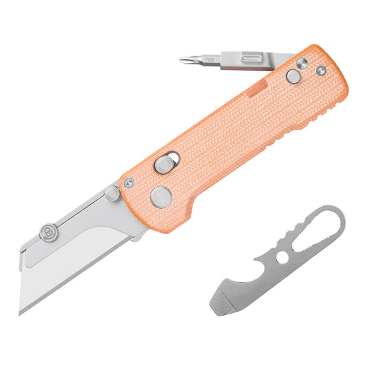 OKNIFE U1 Pro Utility Knife | Orange Micarta | Rail Lock + Screwdriver