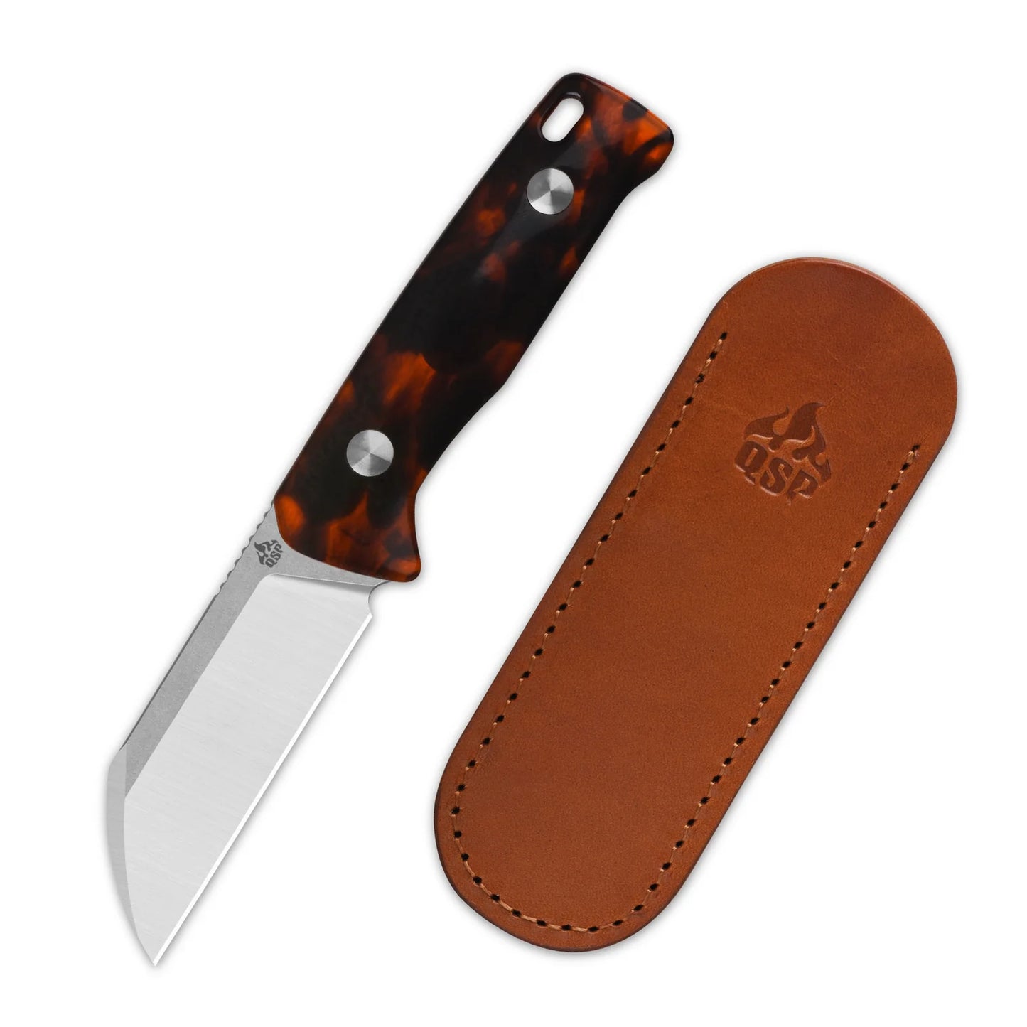 QSP Baby Penguin | Tortoise Resin | 14C28N Fixed Blade