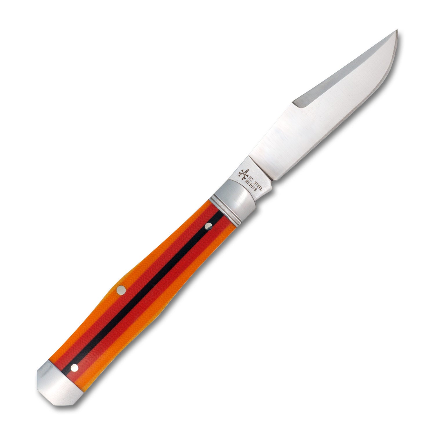 Open backside view of the knife, revealing the backspring, bolster, and rear liner structure.