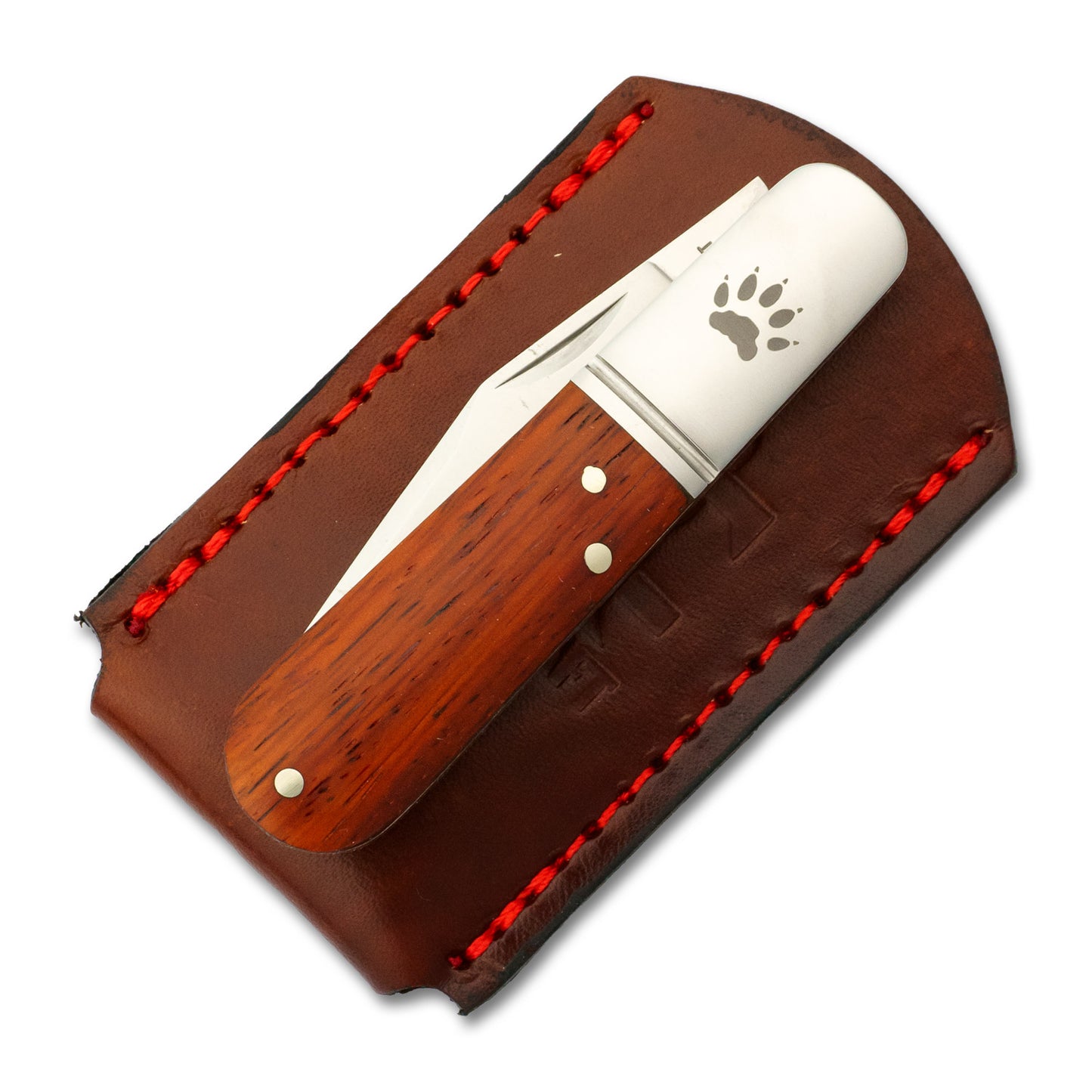Medium knife slip displayed with a RoseCraft Otter Creek Barlow, demonstrating fit and scale.