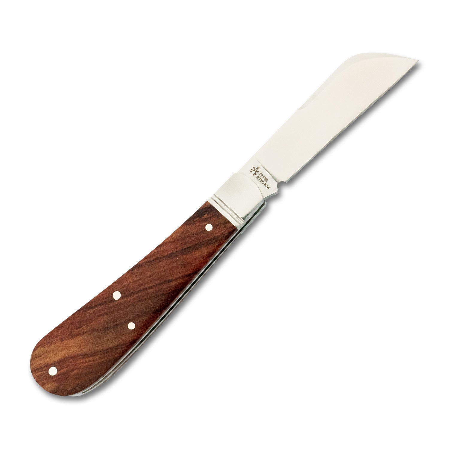 Open rear view of the Loom Fixer, highlighting backspring fit, hardware, and the spine of the modified wharncliffe blade.