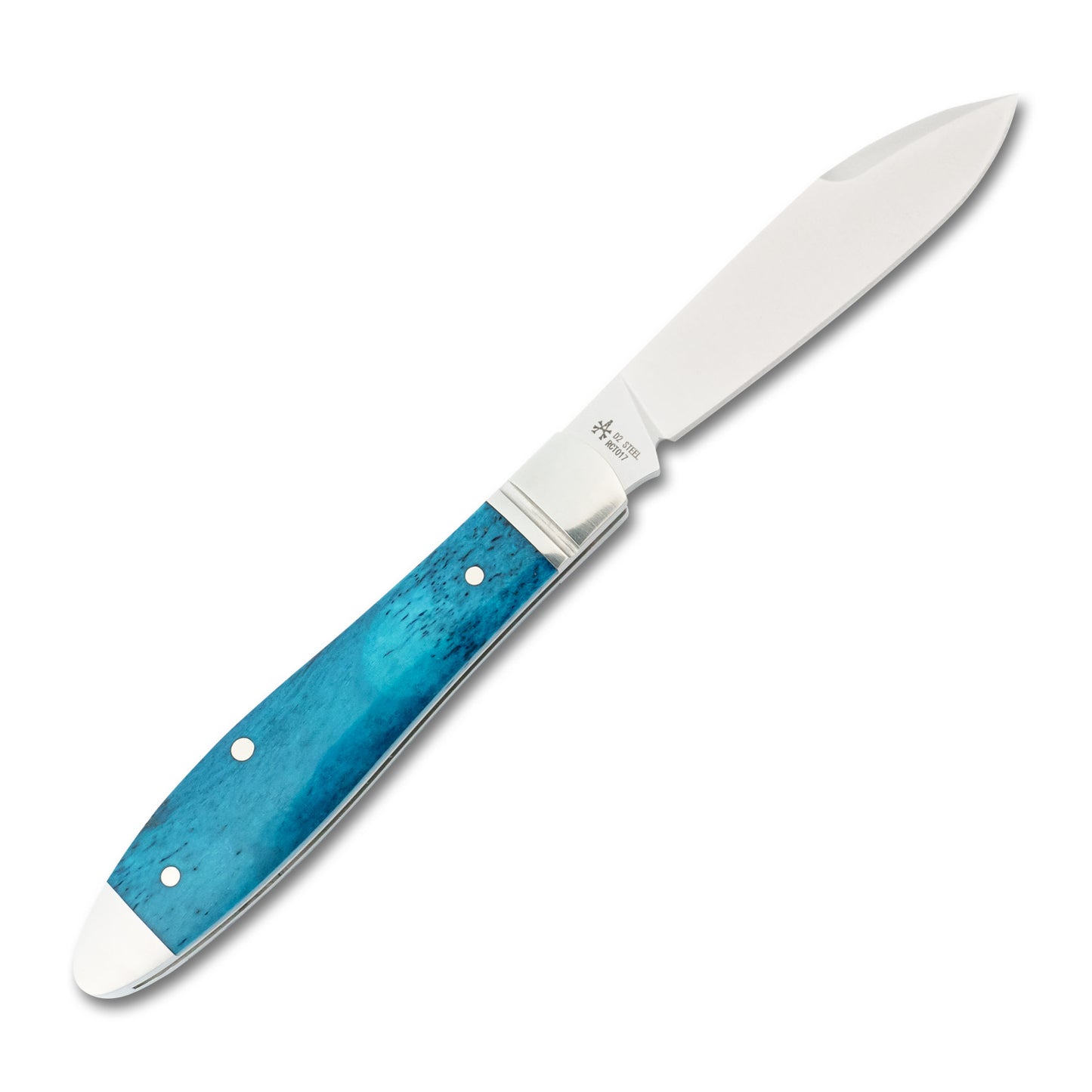 Backside of the open knife, showing the backspring fit and contour of the spear point blade.